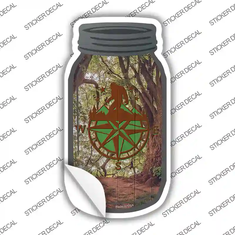 Bigfoot Compass Novelty Mason Jar Sticker Decal