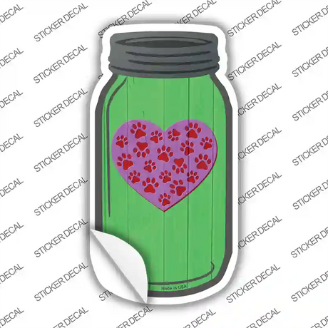 Heart With Paw Print Green Novelty Mason Jar Sticker Decal