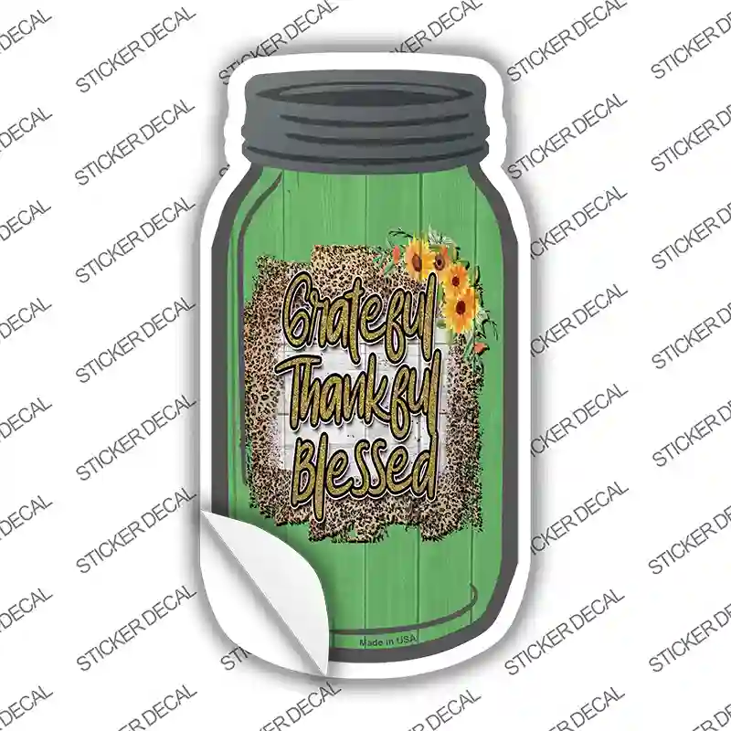 Grateful Blessed Animal Print Green Novelty Mason Jar Sticker Decal