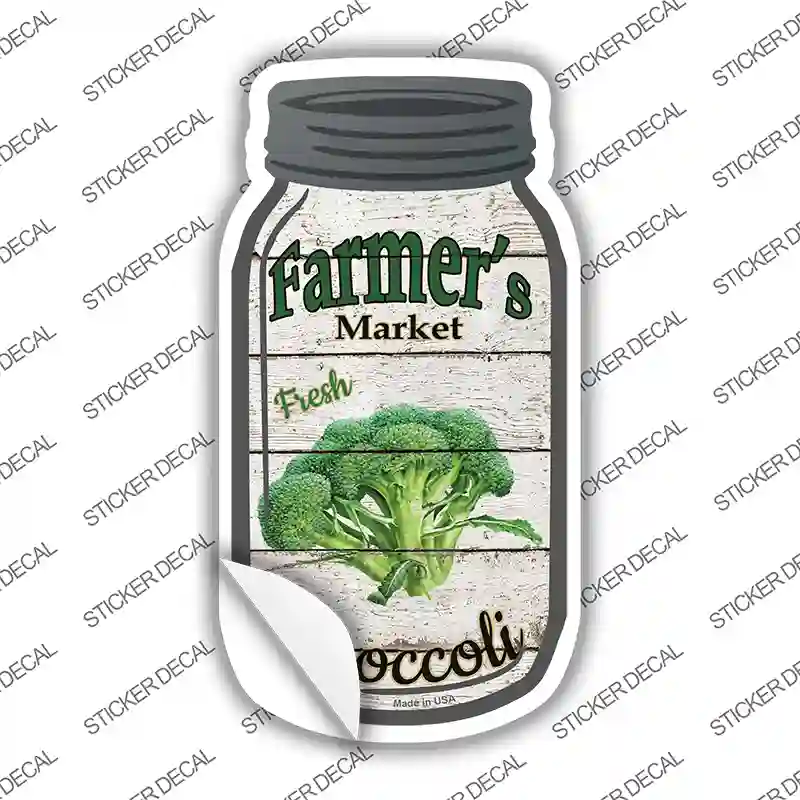 Broccoli Farmers Market Novelty Mason Jar Sticker Decal