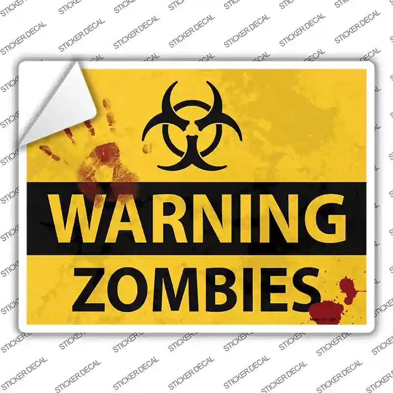 Warning Zombies Novelty Rectangle Sticker Decal