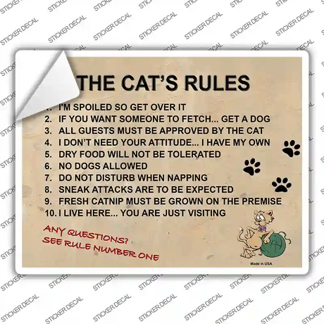 The Cats Rules Novelty Rectangle Sticker Decal