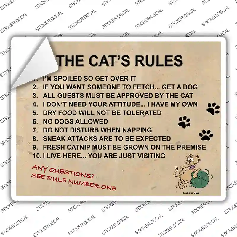 The Cats Rules Novelty Rectangle Sticker Decal