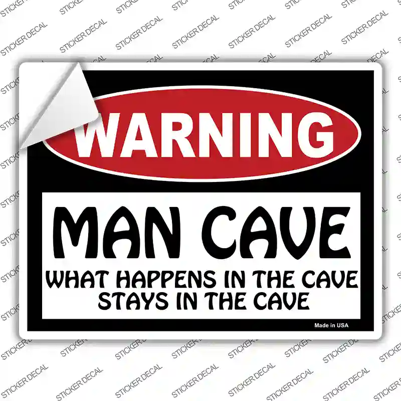 Man Cave What Happens In The Cave Novelty Rectangle Sticker Decal