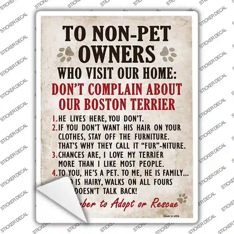 Complain About Our Boston Terrier Novelty Rectangle Sticker Decal