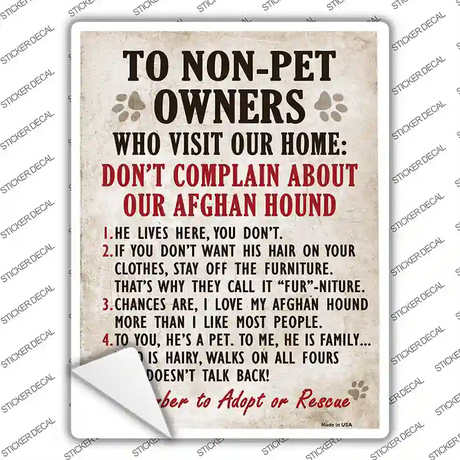 Non-Pet Owners Afghan Hound Novelty Rectangle Sticker Decal