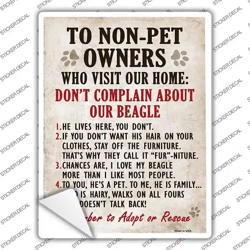 Non-Pet Owners Beagle Novelty Rectangle Sticker Decal