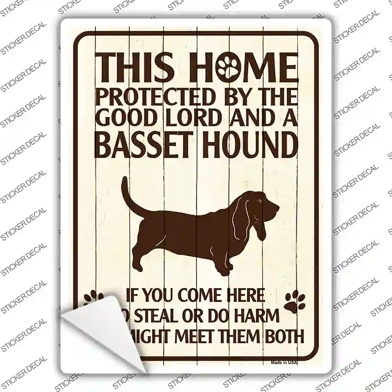 Protected By A Basset Hound Novelty Rectangle Sticker Decal