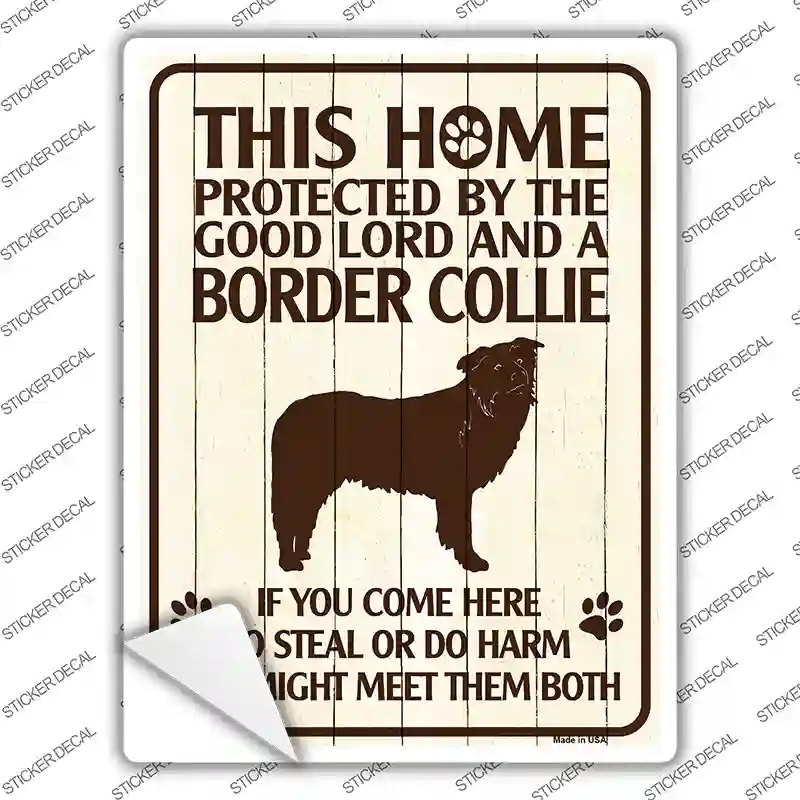Protected By A Border Collie Novelty Rectangle Sticker Decal