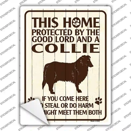 Protected By A Collie Novelty Rectangle Sticker Decal