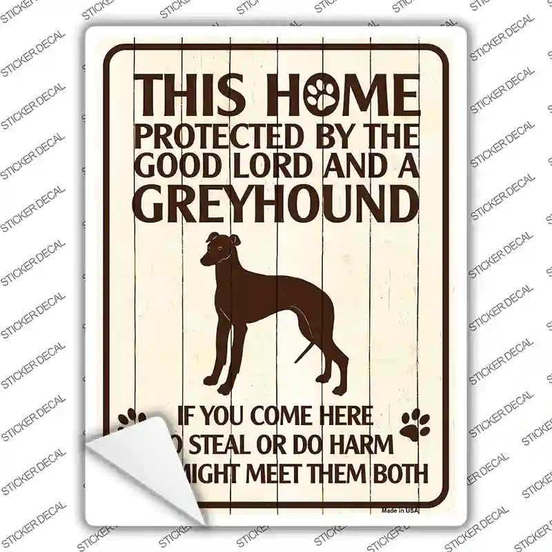 Protected By A Greyhound Novelty Rectangle Sticker Decal