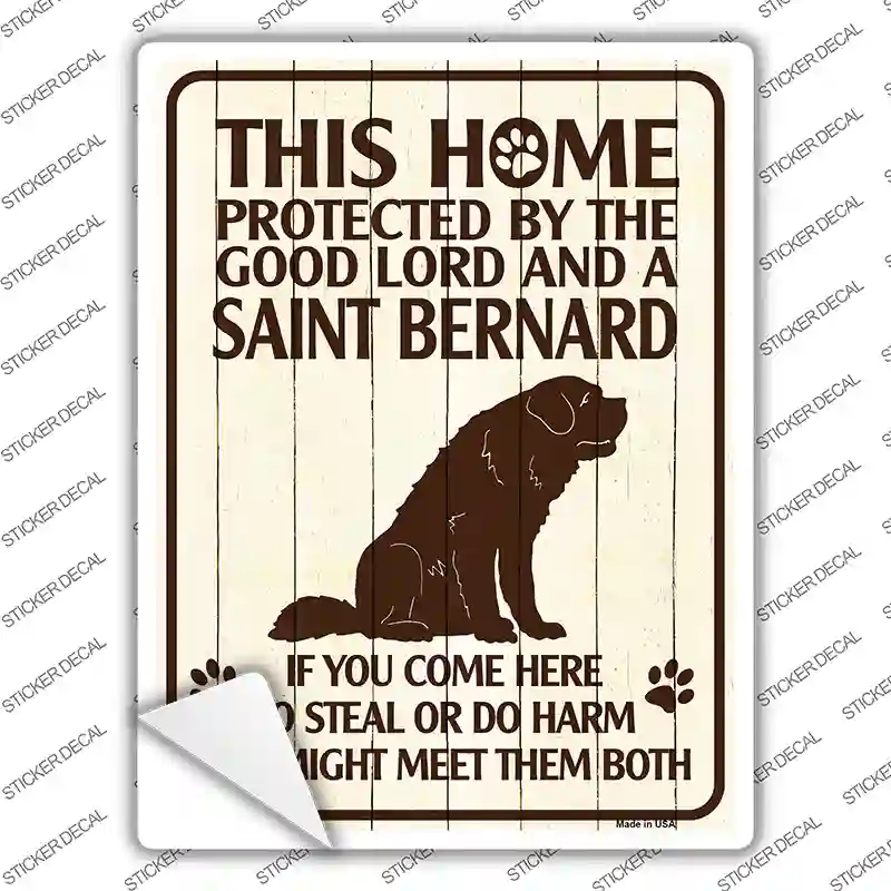 Protected By A Saint Bernard Novelty Rectangle Sticker Decal