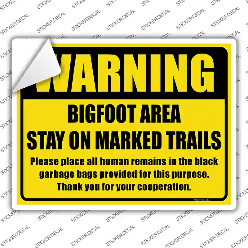 Warning Bigfoot Area Novelty Rectangle Sticker Decal
