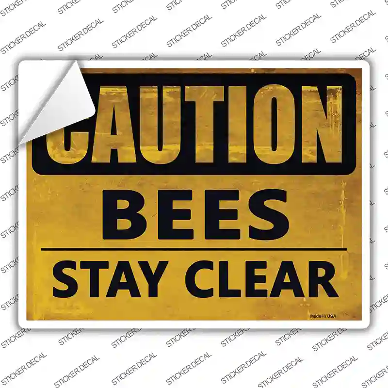 Caution Bees Stay Clear Novelty Rectangle Sticker Decal