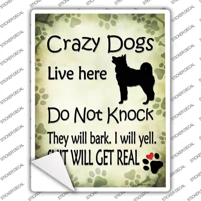 Crazy Dog Will Bark Novelty Rectangle Sticker Decal