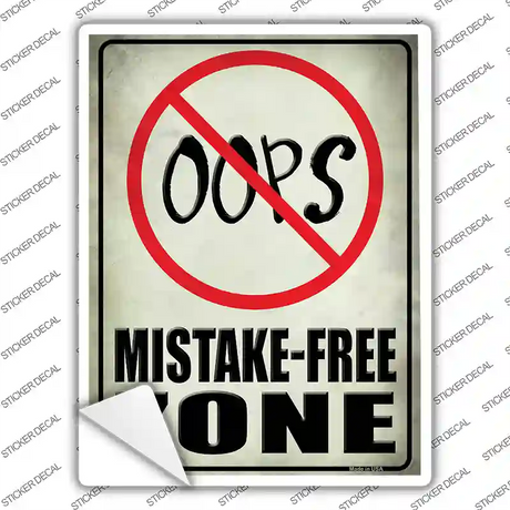 Oops Mistake Free Zone Novelty Rectangle Sticker Decal