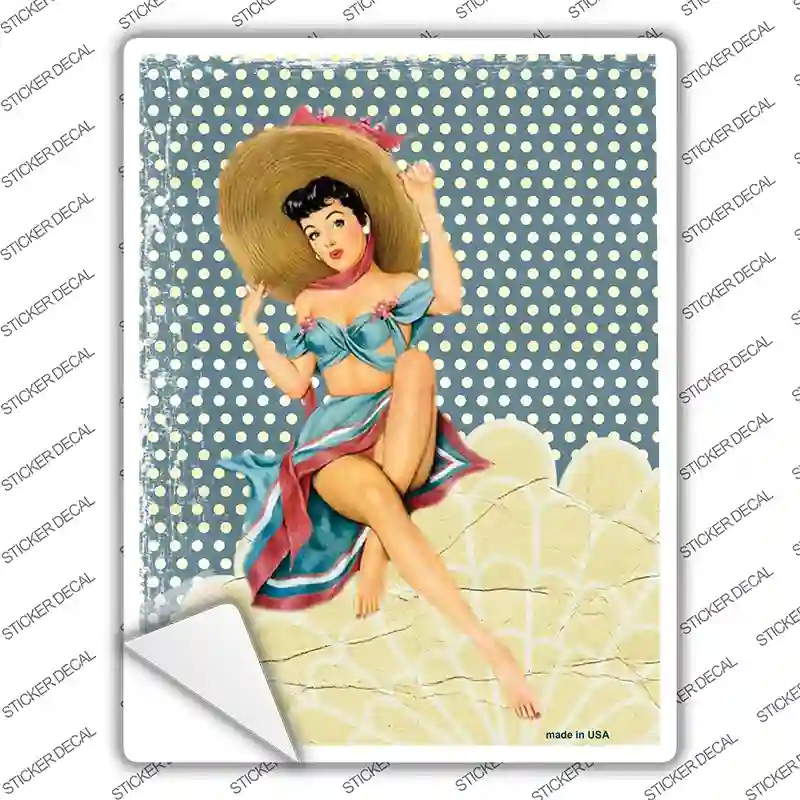 Girl With Big Hat Vintage Pinup Novelty Rectangle Sticker Decal