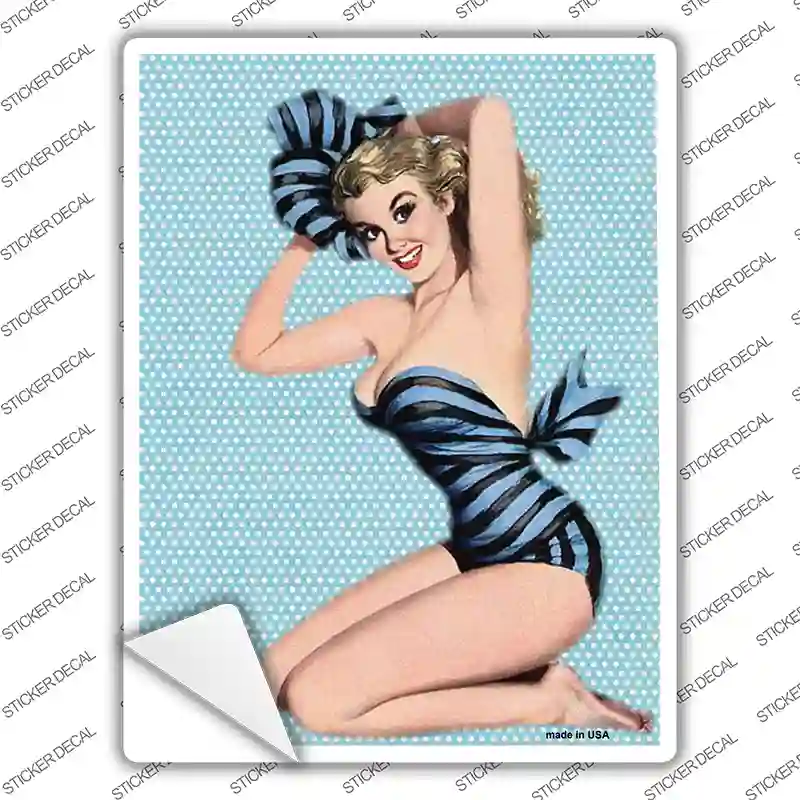 Striped Bathing Suit Girl Vintage Pinup Novelty Rectangle Sticker Decal