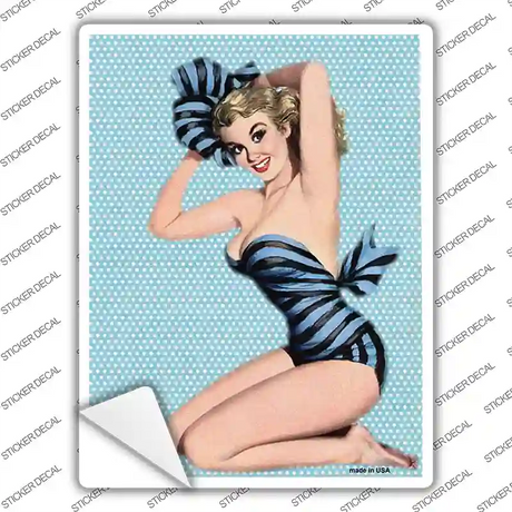 Striped Bathing Suit Girl Vintage Pinup Novelty Rectangle Sticker Decal