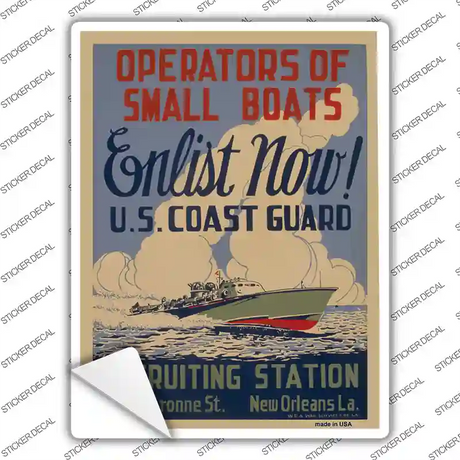 Enlist Now Coast Guard Vintage Poster Novelty Rectangle Sticker Decal