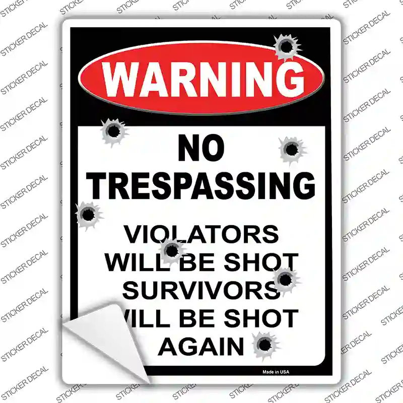 Warning No Trespassing Novelty Rectangular Sticker Decal