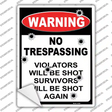 Warning No Trespassing Novelty Rectangular Sticker Decal