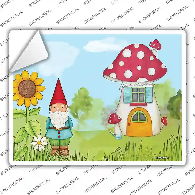 Gnome & Mushroom House Novelty Rectangle Sticker Decal
