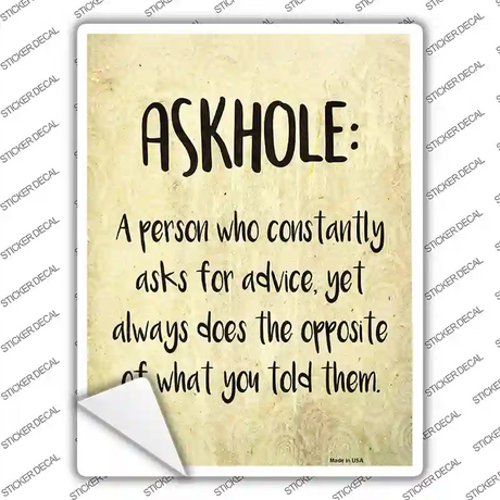 Askhole Definition Novelty Rectangle Sticker Decal
