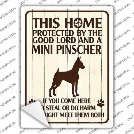 This Home Protected By A Pinscher Novelty Rectangle Sticker Decal