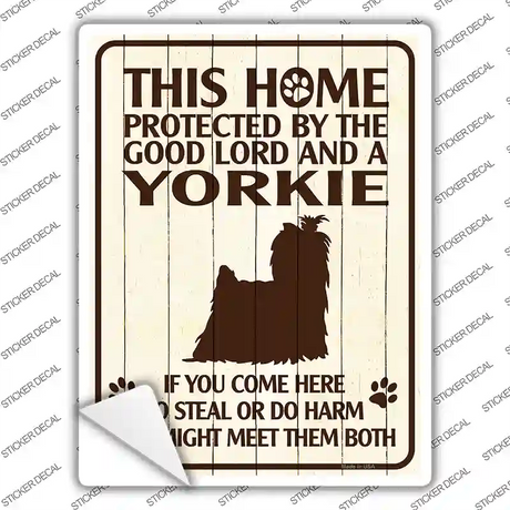 This Home Protected By A Yorkie Novelty Rectangle Sticker Decal