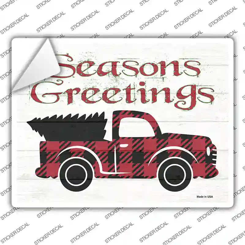Seasons Greetings Truck Novelty Rectangle Sticker Decal | Smart Blonde