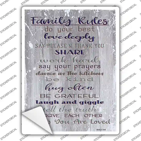 Family Rules Novelty Rectangular Sticker Decal