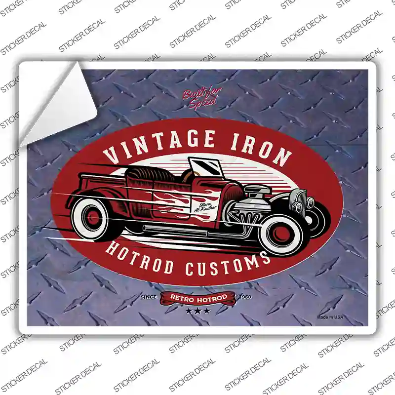 Vintage Iron Red Hotrod Novelty Rectangle Sticker Decal