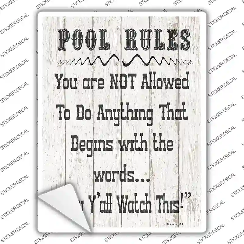 Pool Rules Novelty Rectangle Sticker Decal