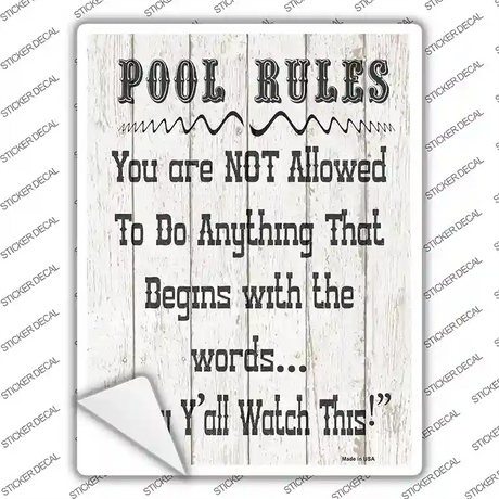 Pool Rules Novelty Rectangle Sticker Decal