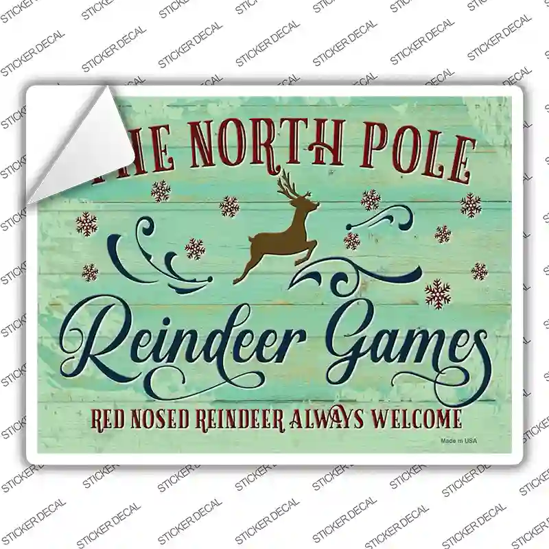 North Pole Reindeer Games Novelty Rectangle Sticker Decal