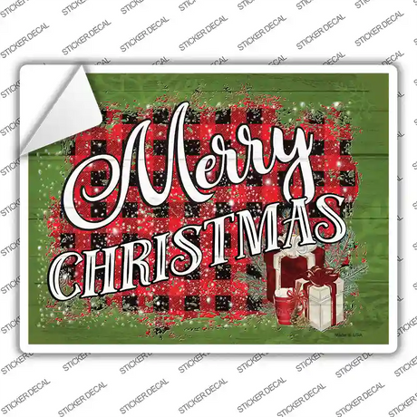 Merry Christmas Plaid Novelty Rectangle Sticker Decal