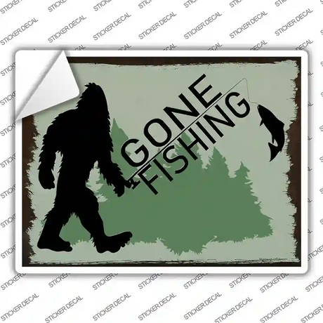 Bigfoot Gone Fishing Novelty Rectangle Sticker Decal