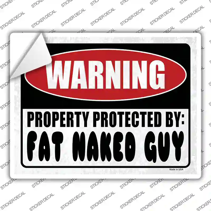 Warning Fat Naked Guy Novelty Rectangular Sticker Decal