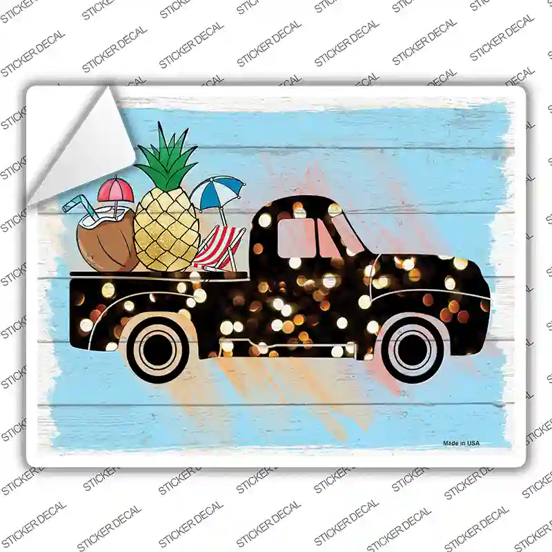 Truck With Coconut And Pineapple Novelty Rectangle Sticker Decal