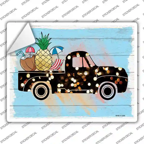 Truck With Coconut And Pineapple Novelty Rectangle Sticker Decal