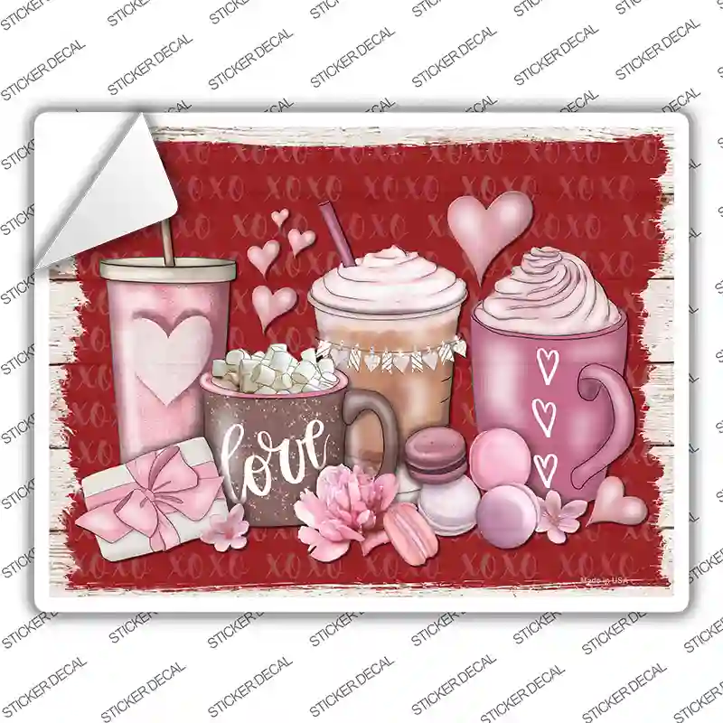 Love Coffee Hearts Novelty Rectangle Sticker Decal