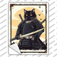 Samurai Cat Novelty Rectangle Sticker Decal P-4481s