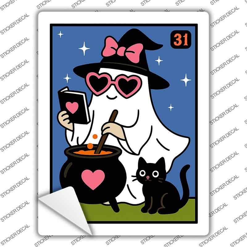Ghost Witch with Cauldron Novelty Rectangle Sticker Decal P-4622s