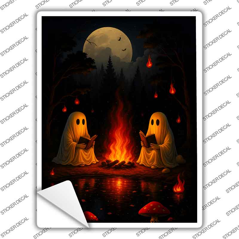 Two Ghosts Around Campfire Novelty Rectangle Sticker Decal P-4625s