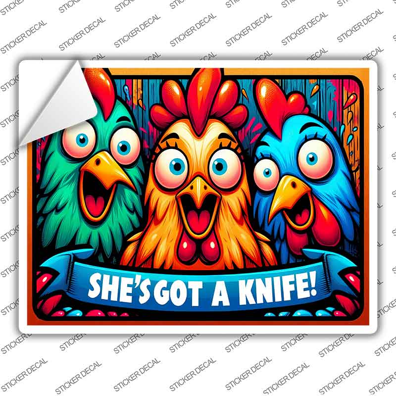 Shes Got A Knife Novelty Rectangle Sticker Decal P-4636s