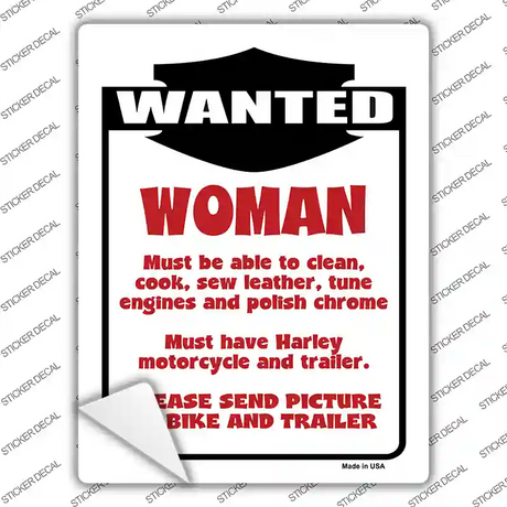 Motorcycle Woman Wanted Novelty Rectangle Sticker Decal