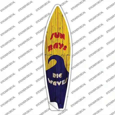 Sun Rays Big Waves Novelty Surfboard Sticker Decal