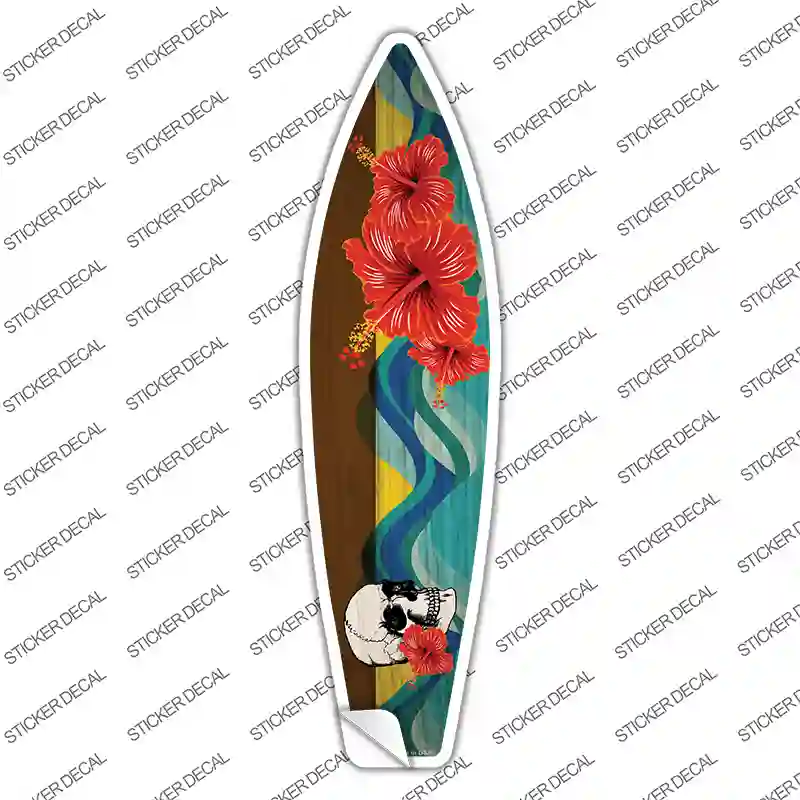Skull With Hawaiian Flowers Novelty Surfboard Sticker Decal
