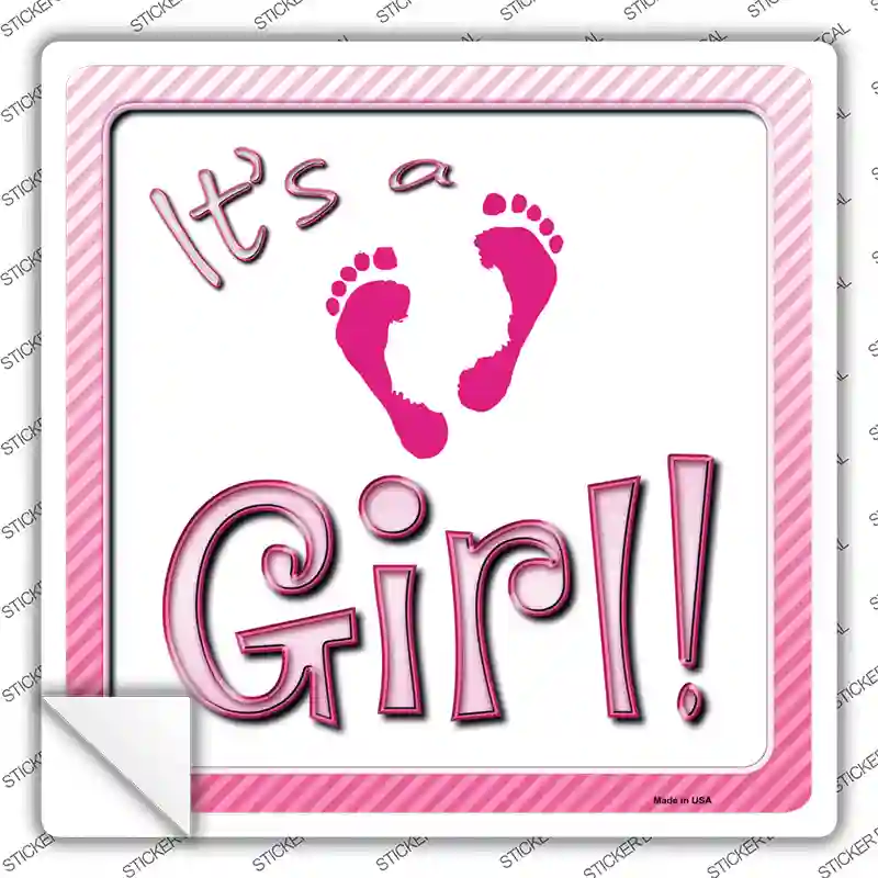 Its A Girl Footprints Novelty Square Sticker Decal